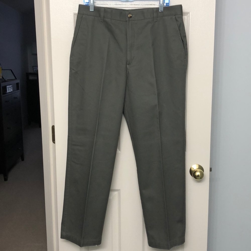 Dark olive flat front pants
